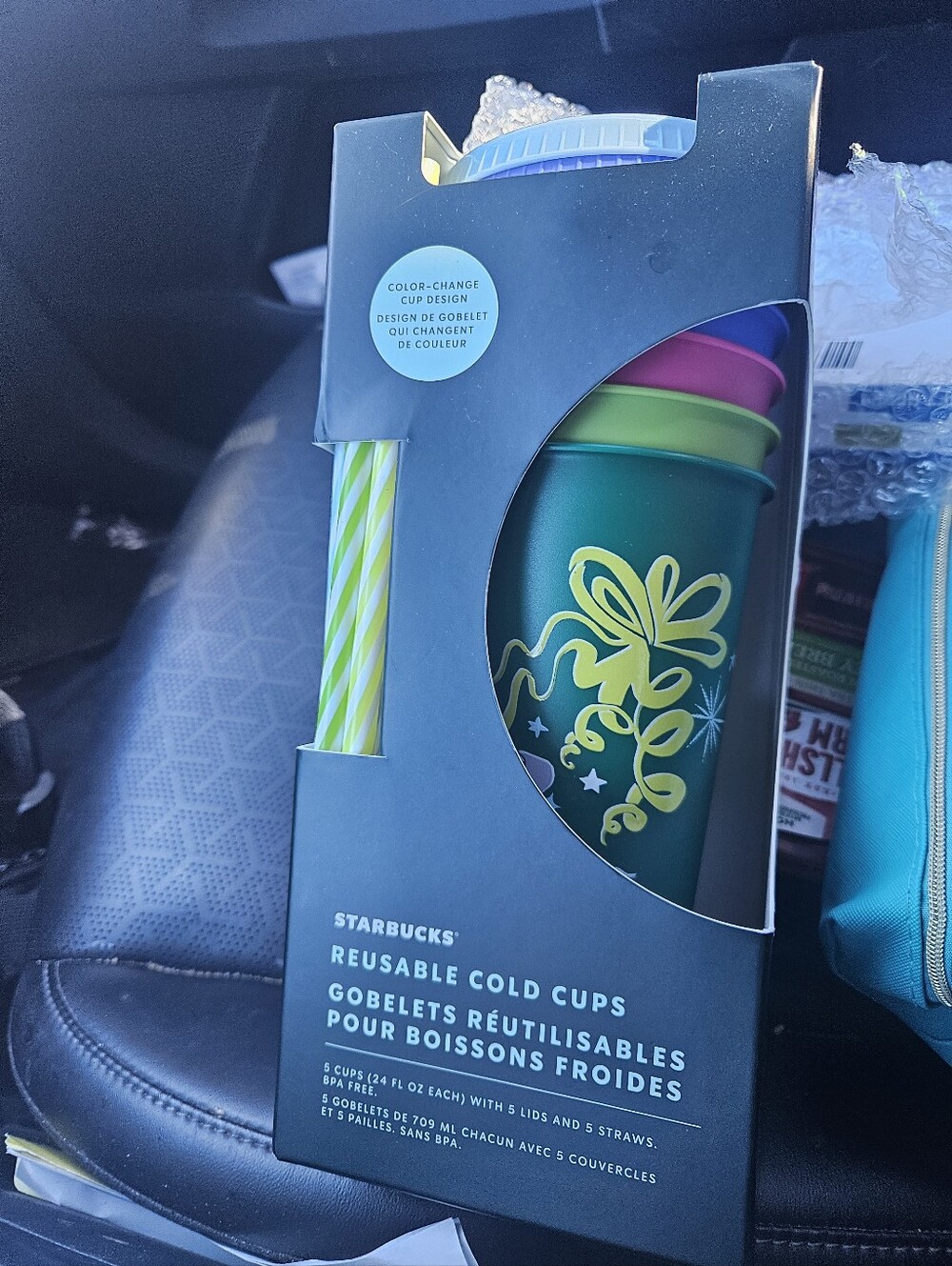 Starbucks Green Color-Change Reusable Cold Cups Set with Multicolor Lids